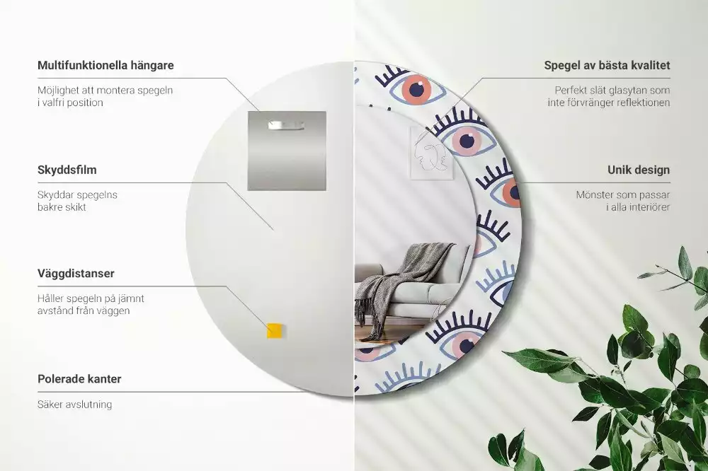 Oglindă rotundă imprimată Ochi