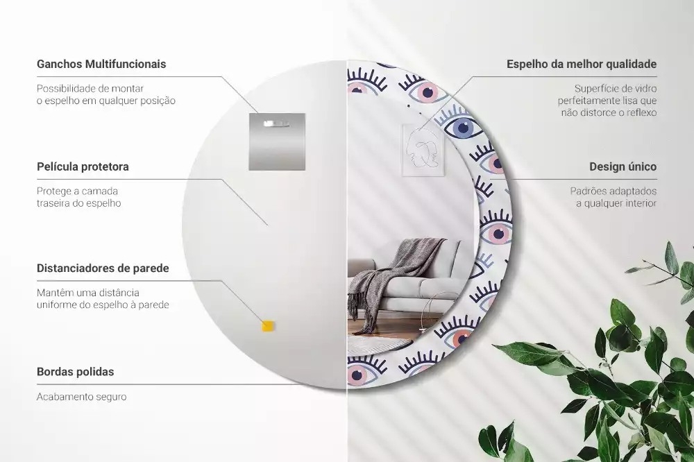 Oglindă rotundă imprimată Ochi