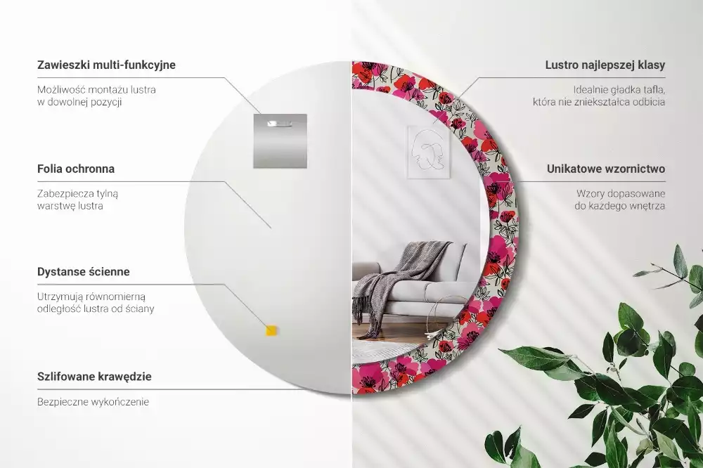 Oglindă rotundă ramă cu imprimeu Macuri roz