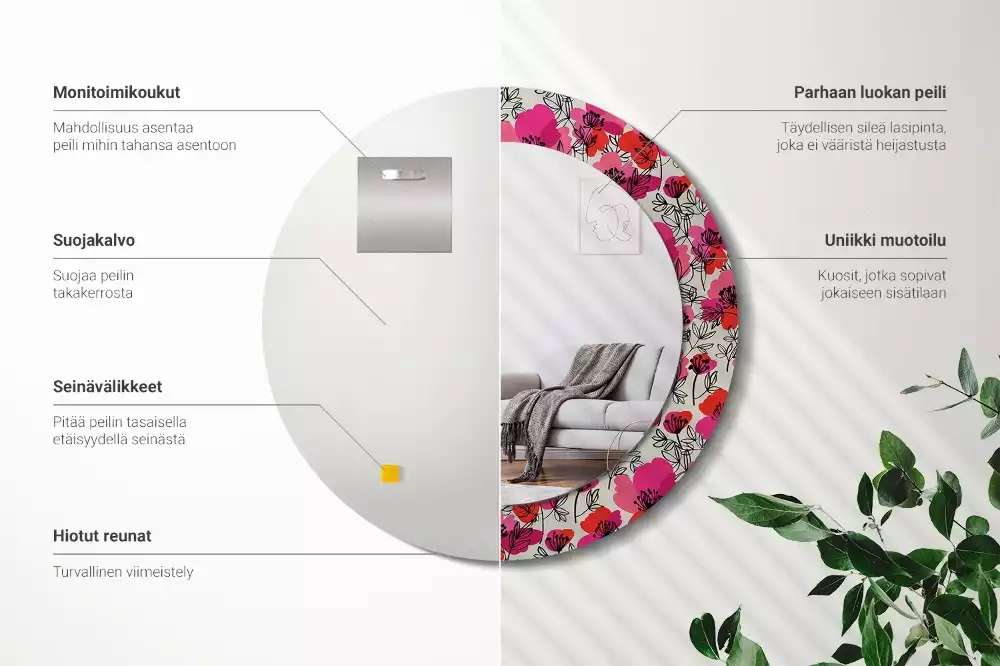 Oglindă rotundă ramă cu imprimeu Macuri roz