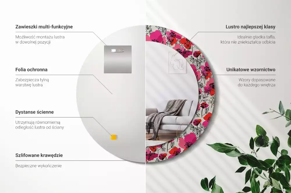 Oglindă rotundă ramă cu imprimeu Macuri roz