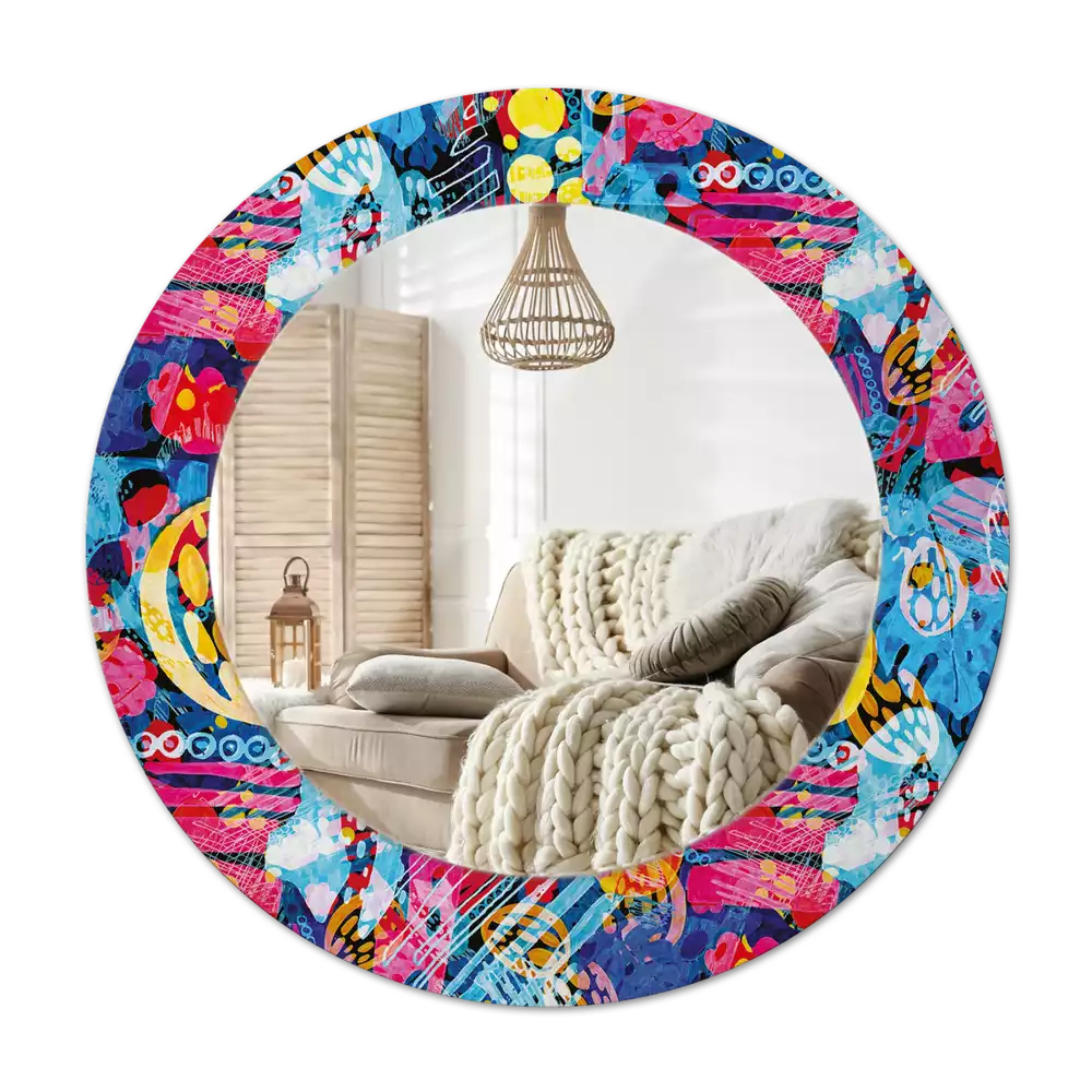 Oglindă cu decor rotundă Mâzgălituri colorate