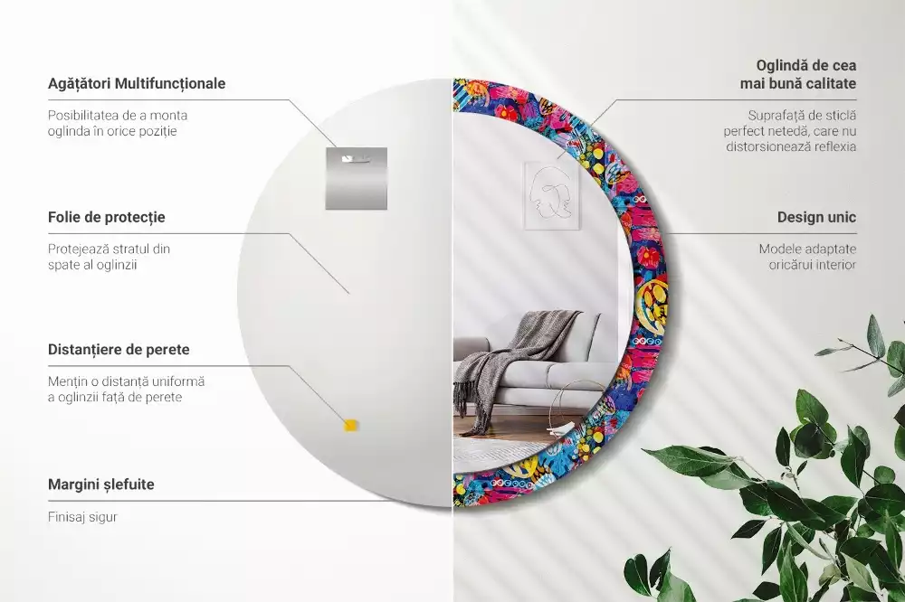 Oglindă cu decor rotundă Mâzgălituri colorate