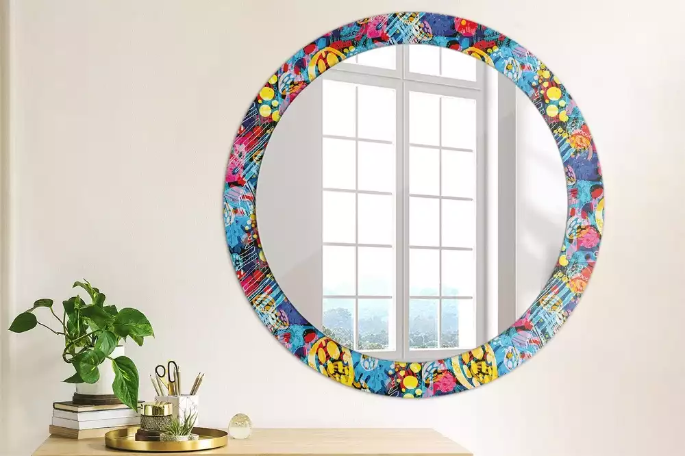 Oglindă cu decor rotundă Mâzgălituri colorate
