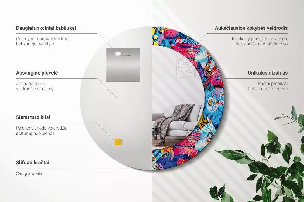 Oglindă cu decor rotundă Mâzgălituri colorate