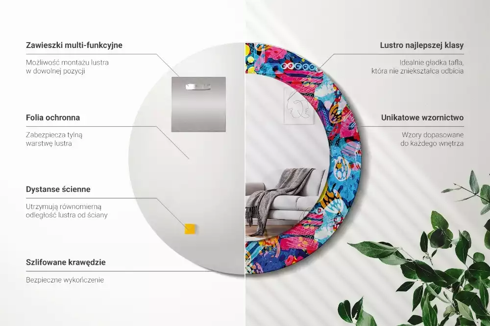 Oglindă cu decor rotundă Mâzgălituri colorate