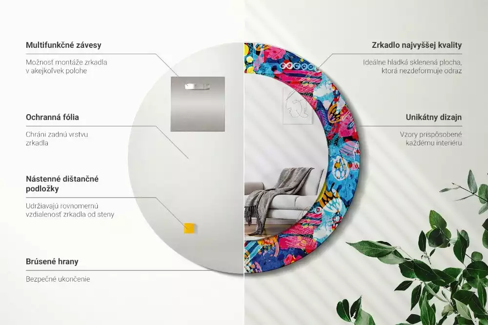 Oglindă cu decor rotundă Mâzgălituri colorate