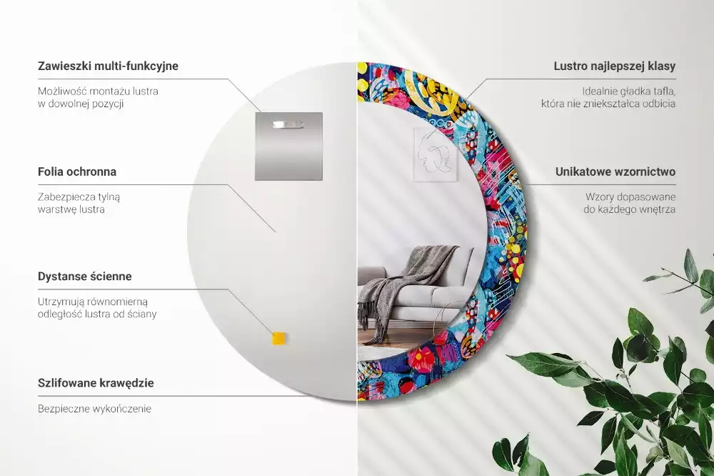 Oglindă cu decor rotundă Mâzgălituri colorate