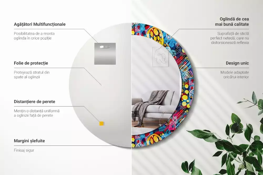 Oglindă cu decor rotundă Mâzgălituri colorate