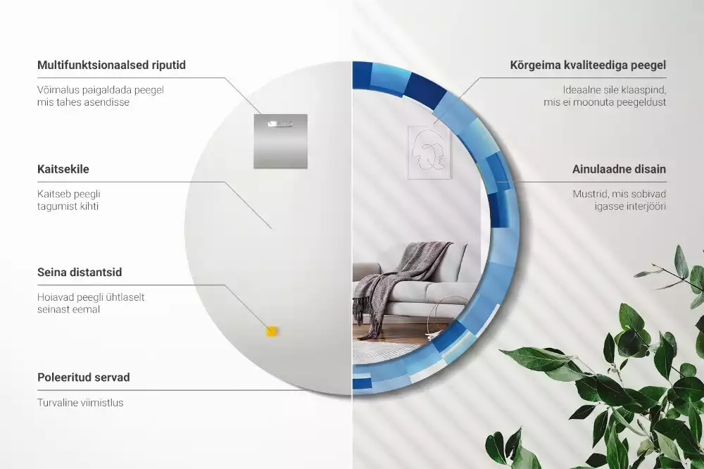 Oglindă rotundă imprimată Abstract albastru