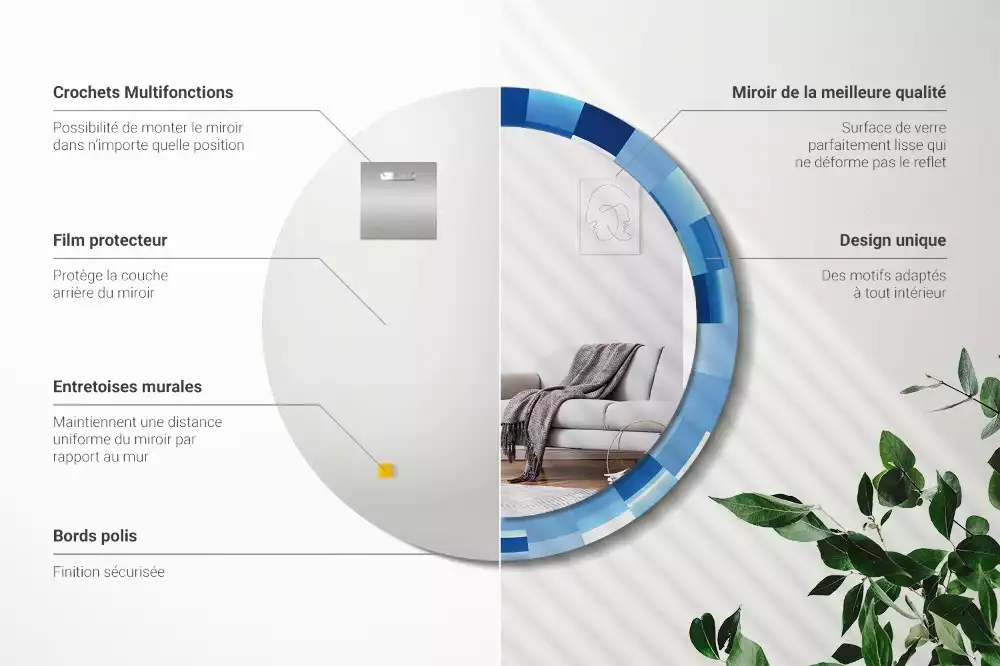 Oglindă rotundă imprimată Abstract albastru