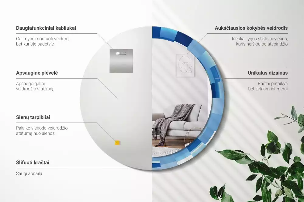Oglindă rotundă imprimată Abstract albastru
