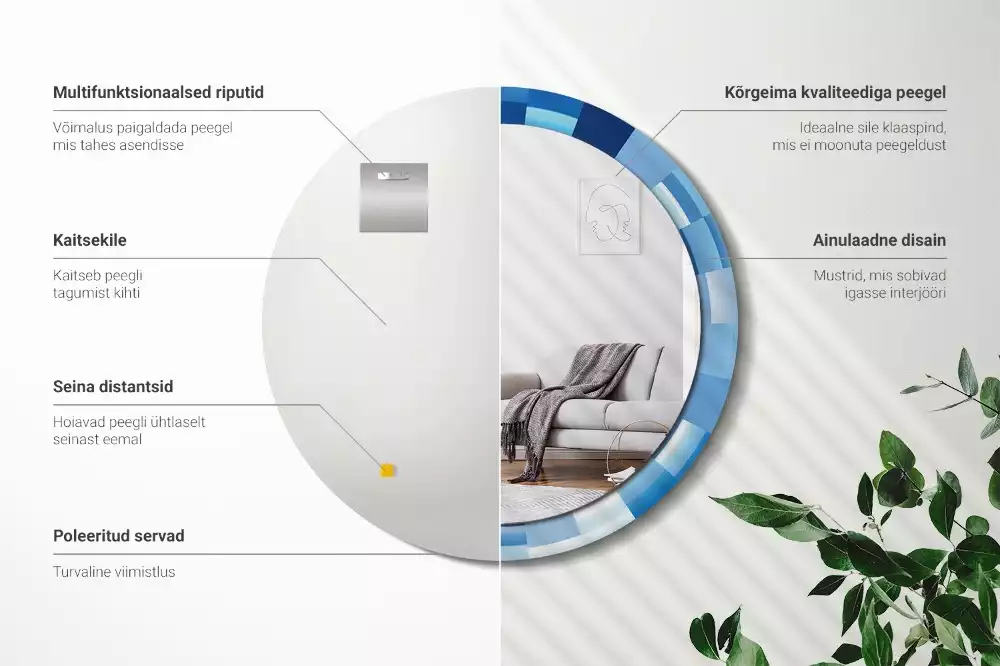 Oglindă rotundă imprimată Abstract albastru