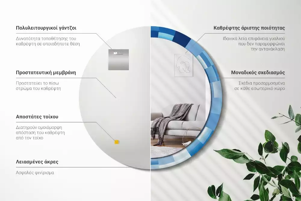 Oglindă rotundă imprimată Abstract albastru