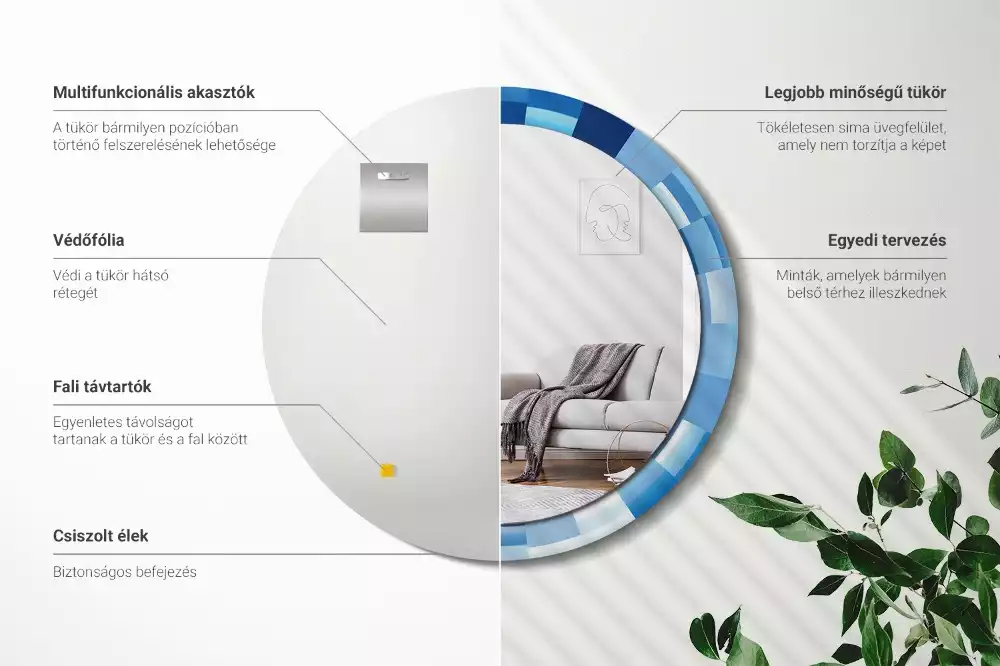 Oglindă rotundă imprimată Abstract albastru