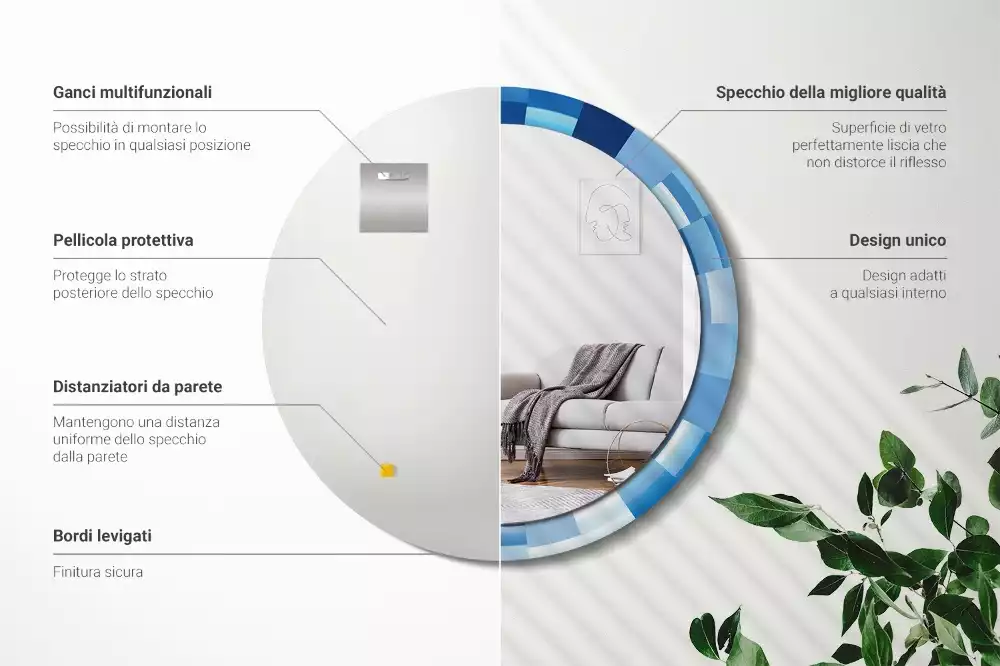 Oglindă rotundă imprimată Abstract albastru