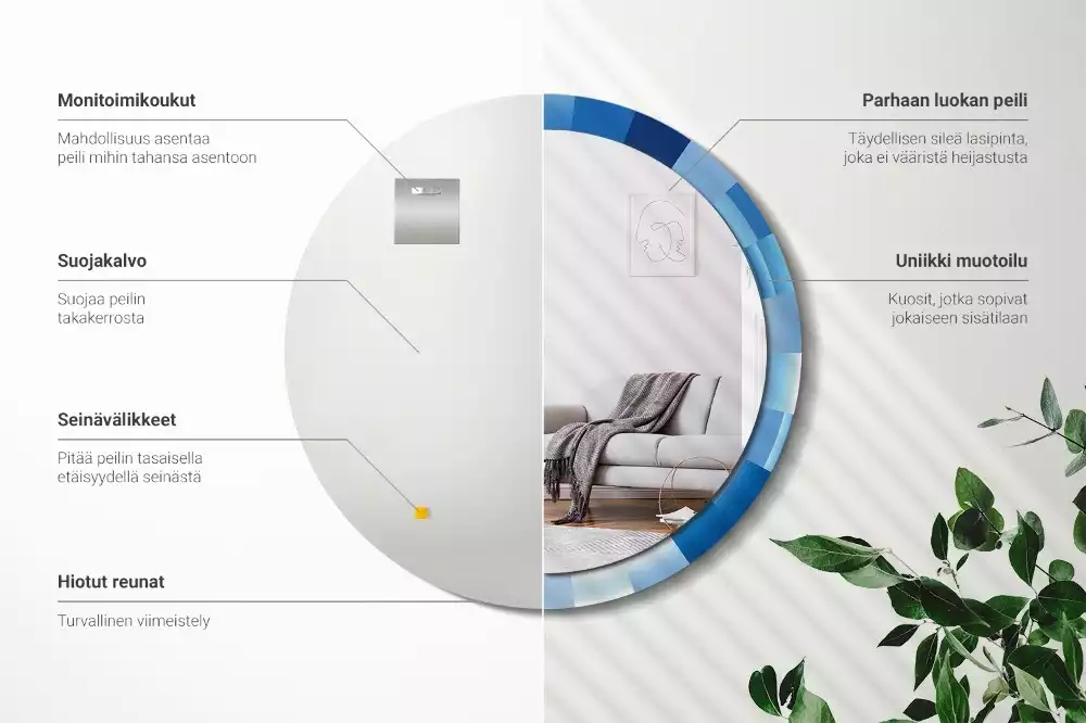 Oglindă rotundă imprimată Abstract albastru