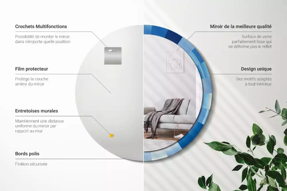 Oglindă rotundă imprimată Abstract albastru