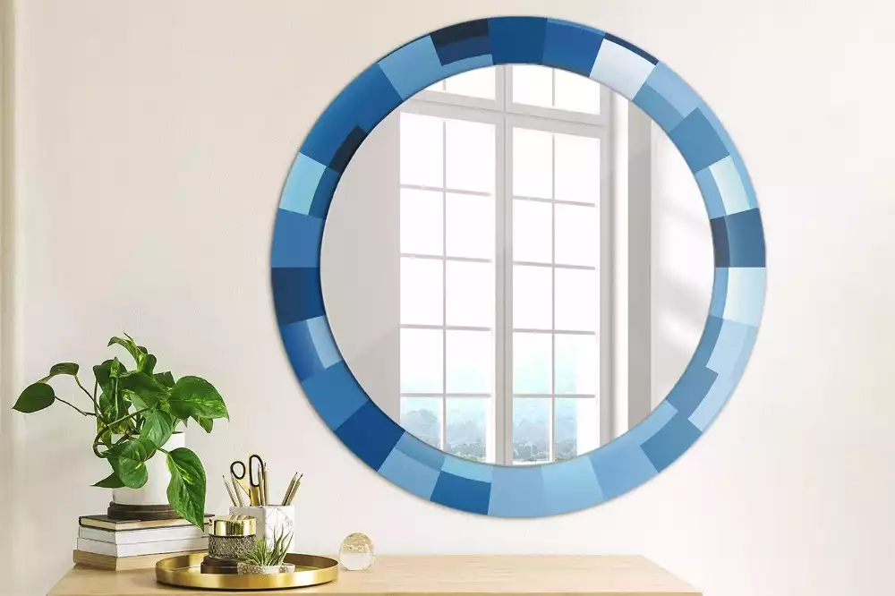 Oglindă rotundă imprimată Abstract albastru