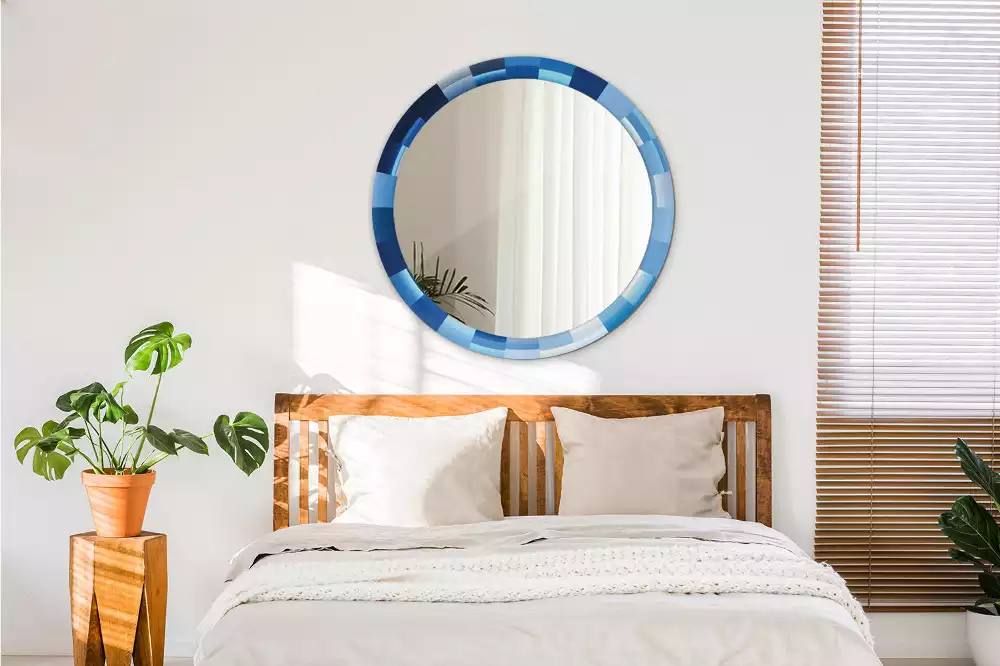 Oglindă rotundă imprimată Abstract albastru