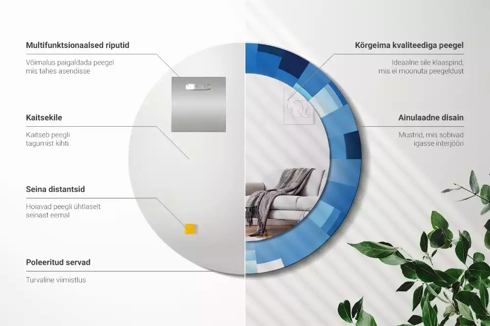 Oglindă rotundă imprimată Abstract albastru