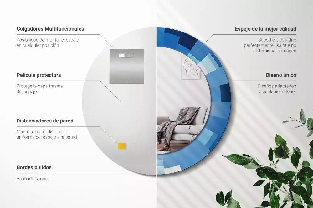 Oglindă rotundă imprimată Abstract albastru