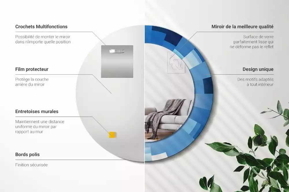 Oglindă rotundă imprimată Abstract albastru