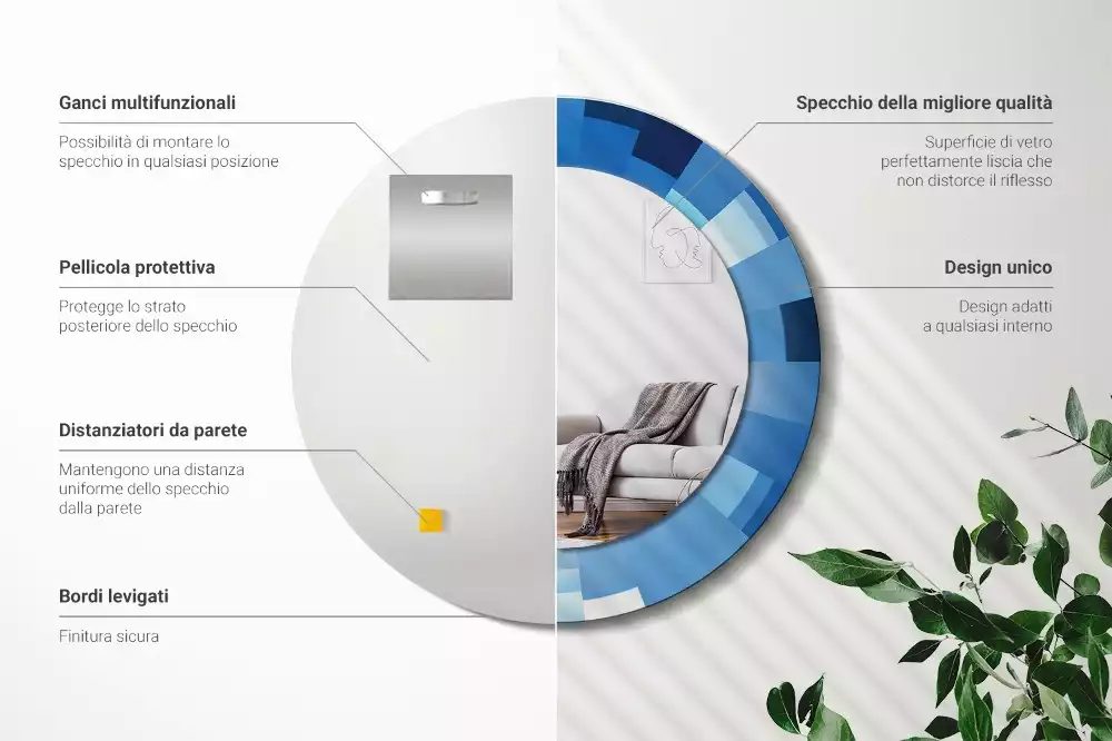 Oglindă rotundă imprimată Abstract albastru