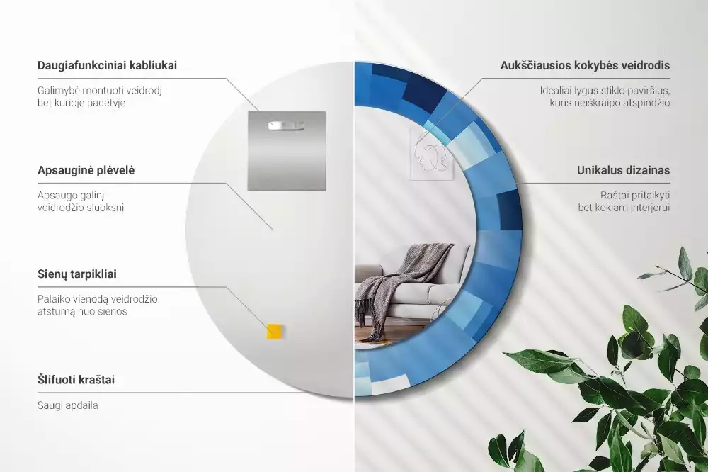 Oglindă rotundă imprimată Abstract albastru