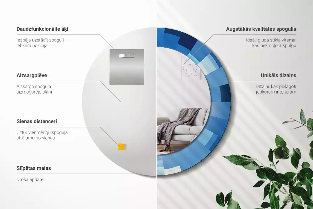 Oglindă rotundă imprimată Abstract albastru