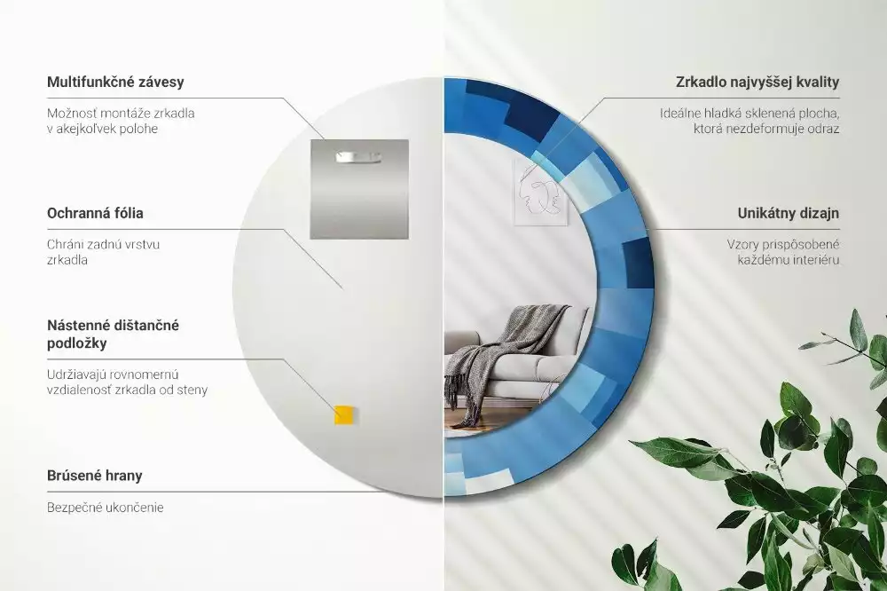 Oglindă rotundă imprimată Abstract albastru