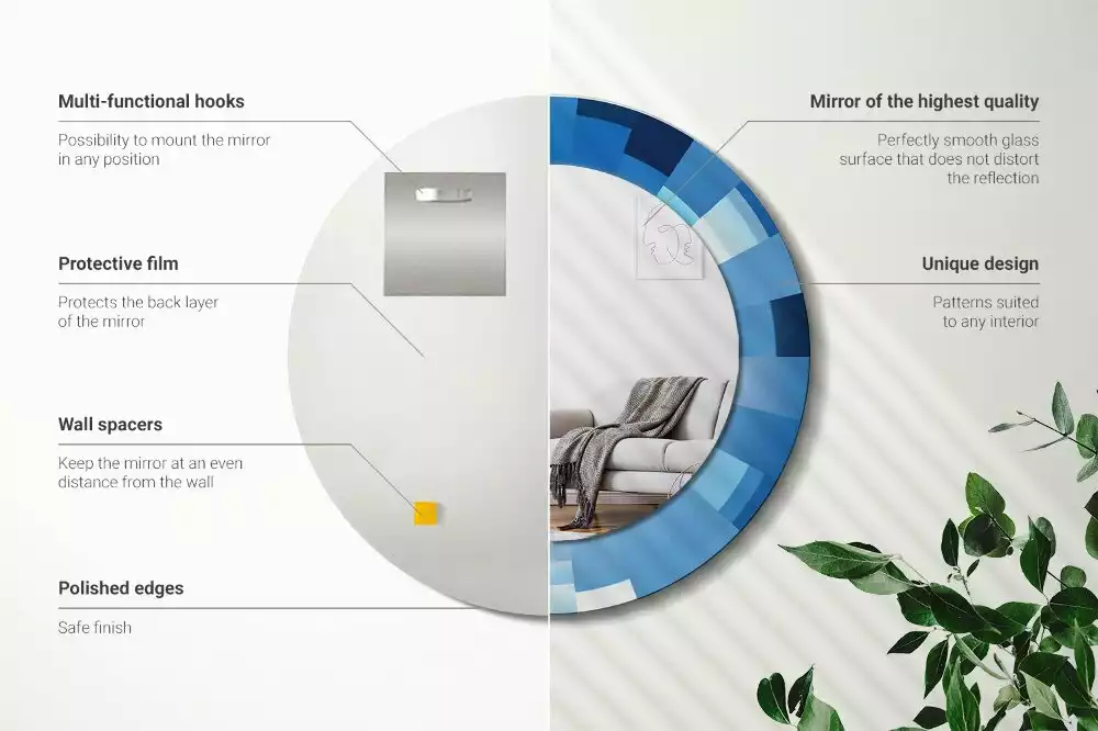 Oglindă rotundă imprimată Abstract albastru