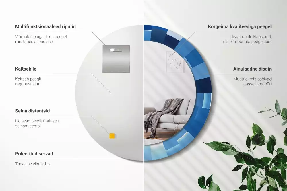 Oglindă rotundă imprimată Abstract albastru