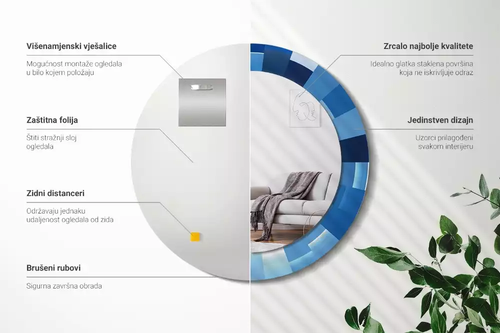 Oglindă rotundă imprimată Abstract albastru