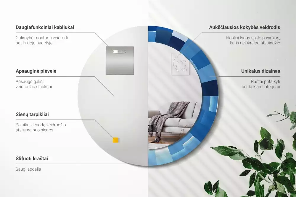 Oglindă rotundă imprimată Abstract albastru