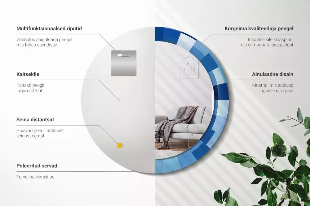 Oglindă rotundă imprimată Abstract albastru