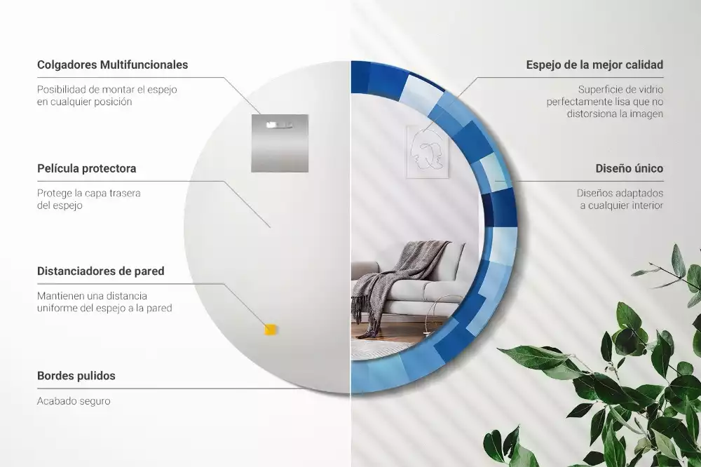 Oglindă rotundă imprimată Abstract albastru