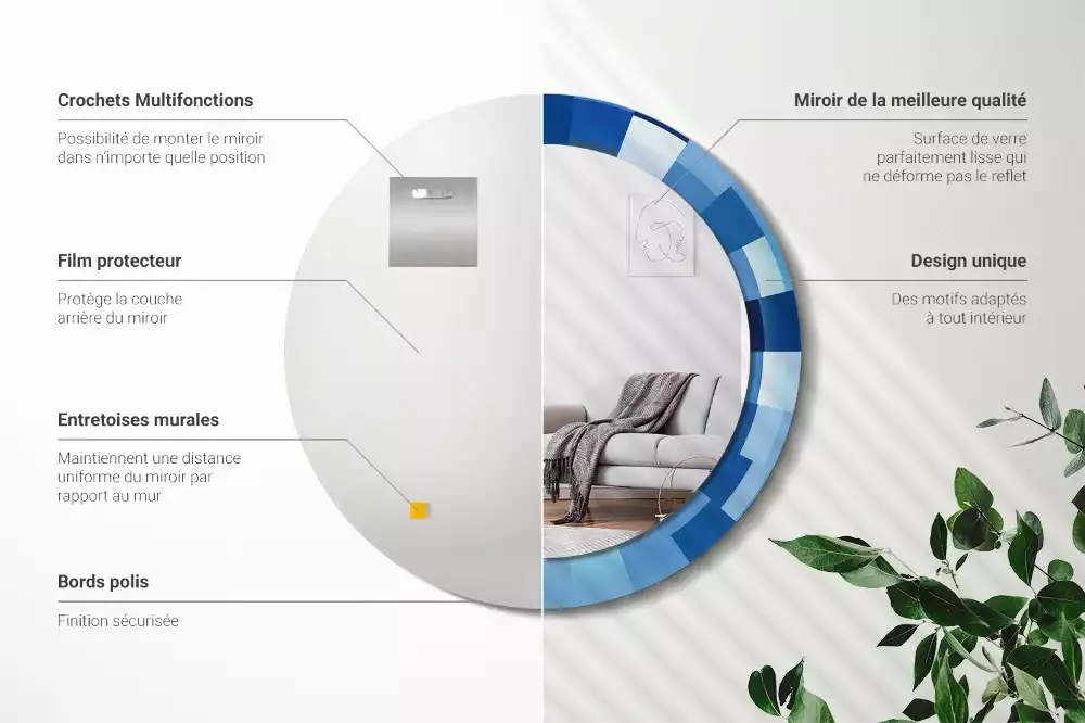 Oglindă rotundă imprimată Abstract albastru