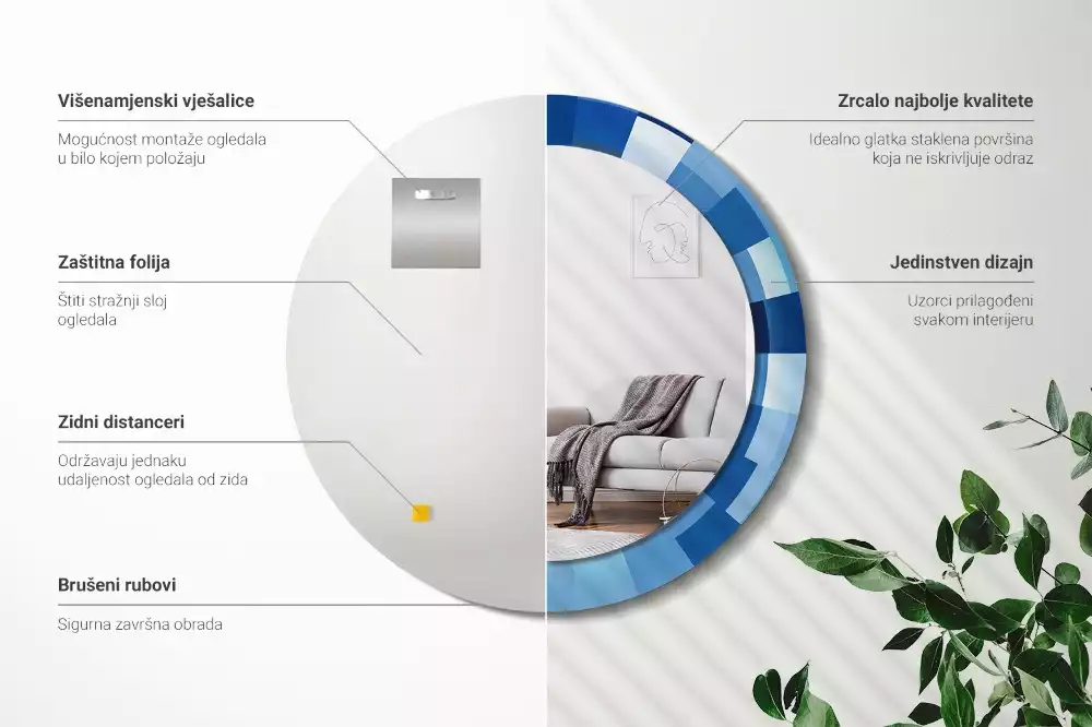 Oglindă rotundă imprimată Abstract albastru