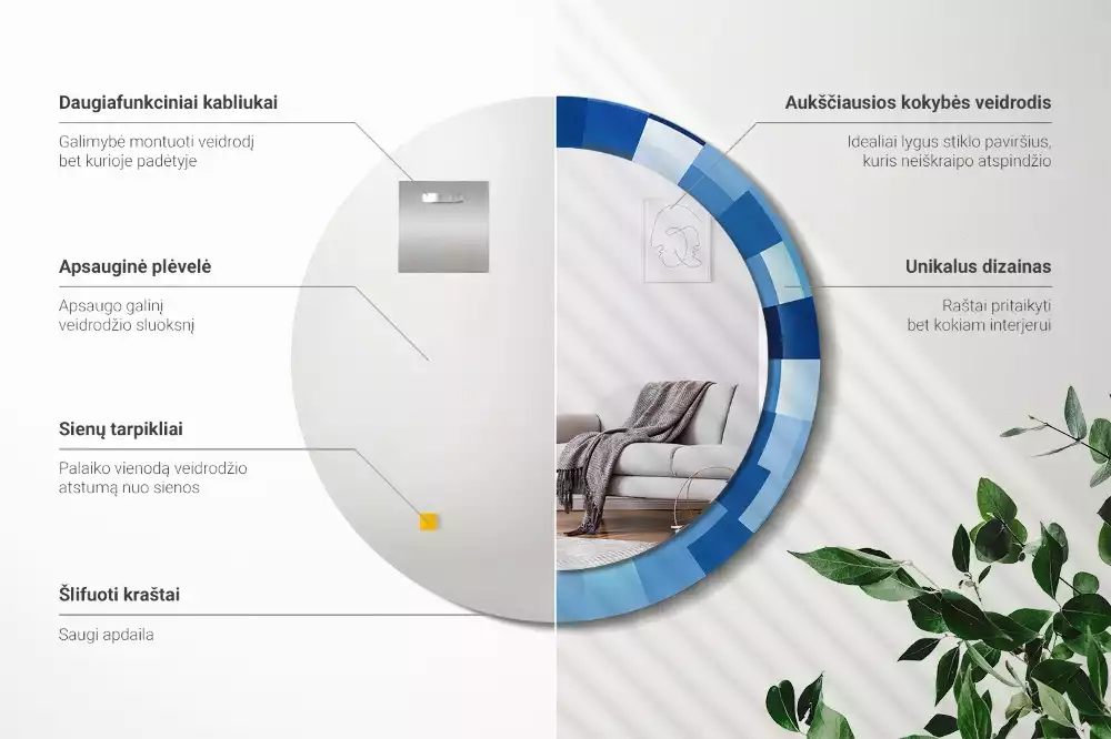 Oglindă rotundă imprimată Abstract albastru