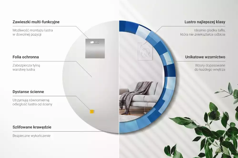 Oglindă rotundă imprimată Abstract albastru