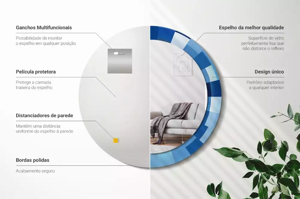 Oglindă rotundă imprimată Abstract albastru