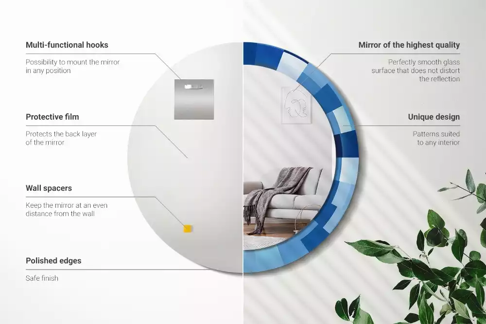 Oglindă rotundă imprimată Abstract albastru