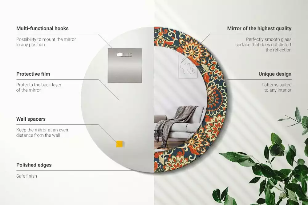 Oglindă rotundă ramă cu imprimeu Flori retro