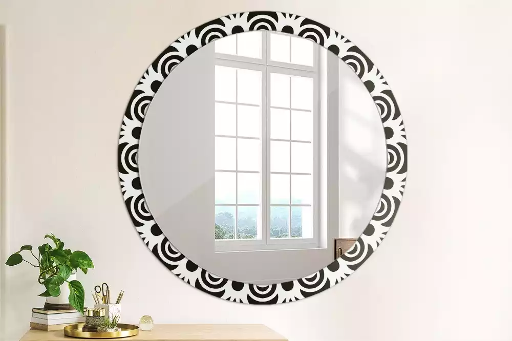 Oglindă cu decor rotundă Ornament negru