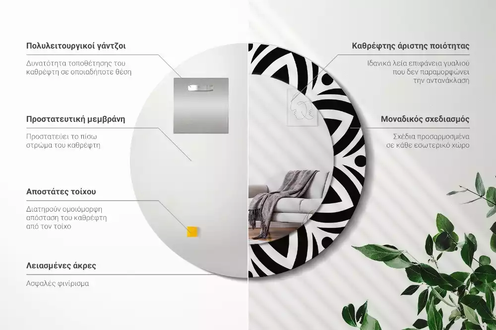 Oglindă cu decor rotundă Ornament negru