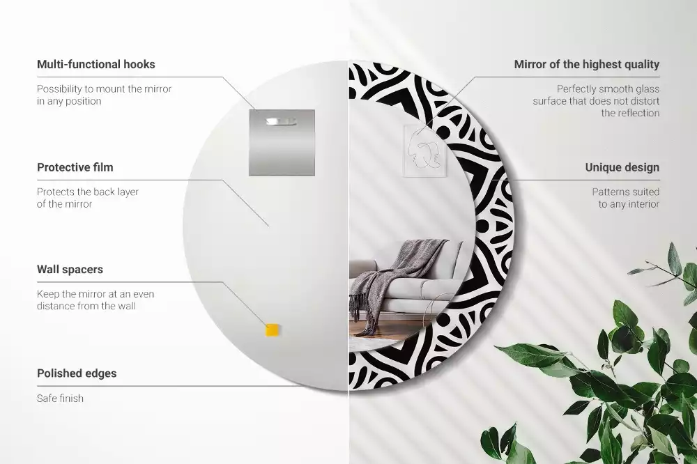 Oglindă cu decor rotundă Ornament negru