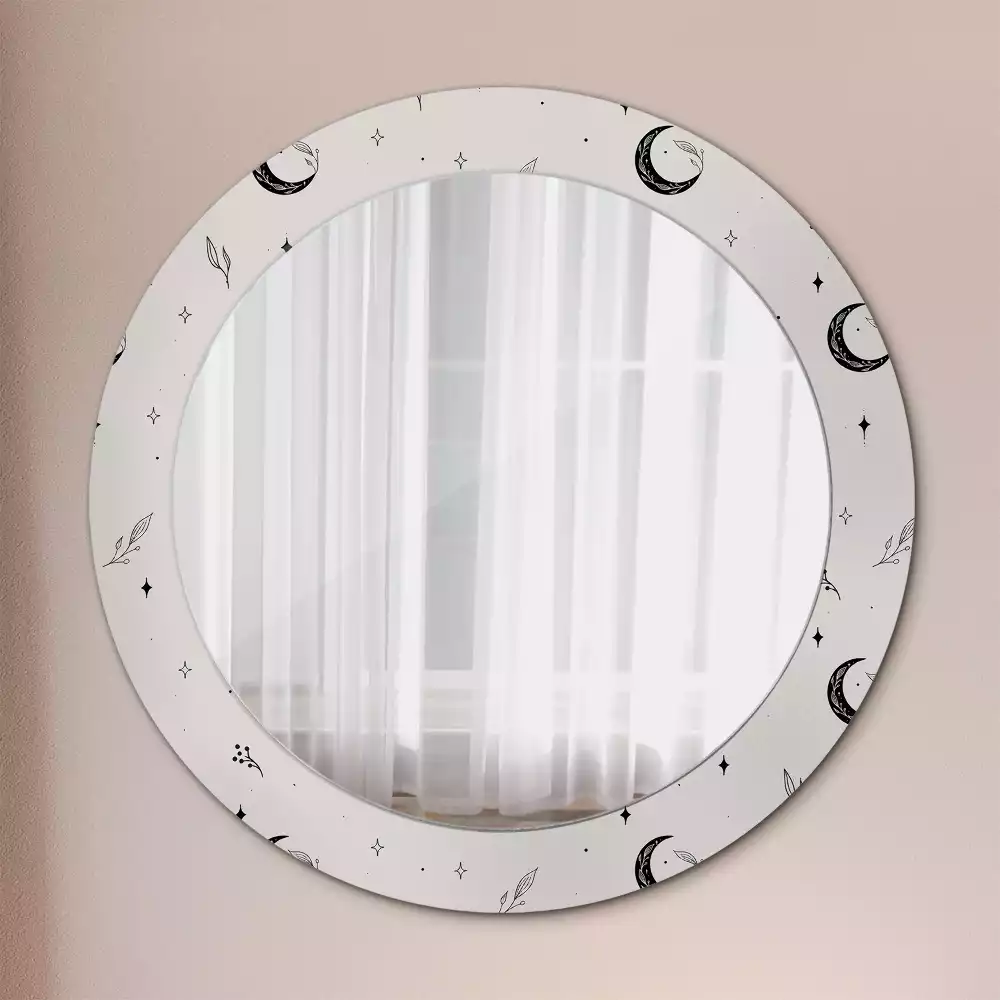 Oglindă rotundă imprimată Doodle plante