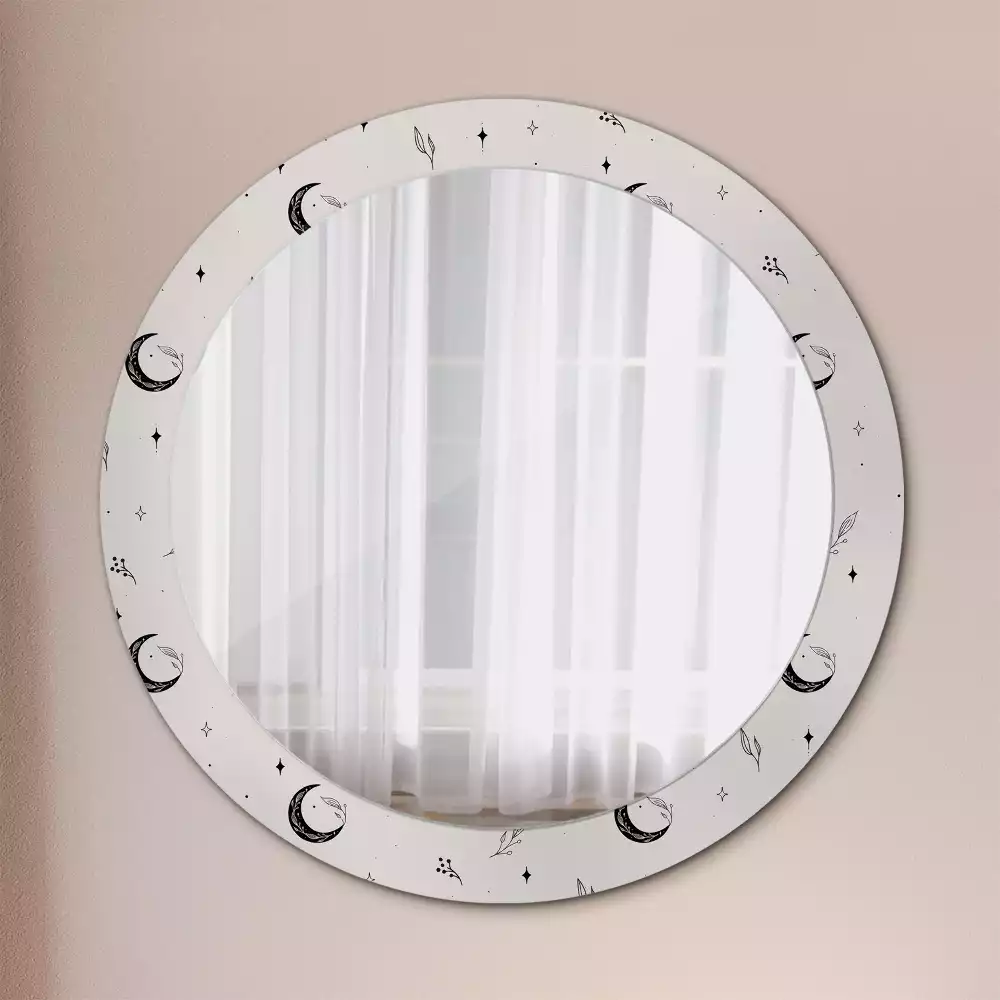 Oglindă rotundă imprimată Doodle plante