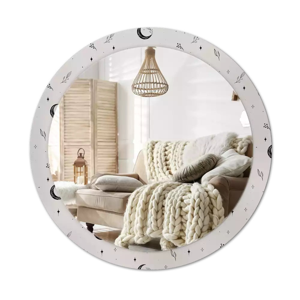 Oglindă rotundă imprimată Doodle plante